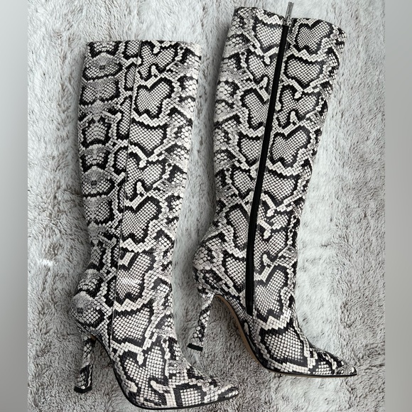 Gianni Bini Shoes - Gianni Bini Black and White Snakeskin Knee-High Heeled Boots